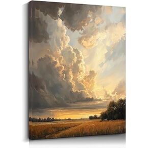 WOXZQ Canvas Wall Art, Oil Painting Decor, Landscape Nature Country Paintings, Farmhouse Pictures, Modern Artwork, Peaceful Prints Cottagecore Office Living Room Bedroom 12 * 16 Inch