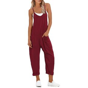 Women Casual Overalls Jumpsuits Loose Sleeveless Adjustable Spaghetti Strap Wide Leg Long Pants Romper with Pockets
