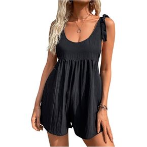 Soly Hux Women's Olcyless Tie Knot Rompers Rompers غير الرسمي عن رقبة السراويل القصيرة الإجمالية