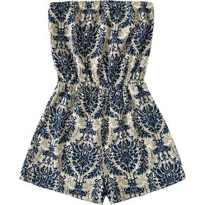 SOLY HUX Rompers for Women Boho Printed Tube Romper Strapless Sleeveless Summer Vacation Short Jumpsuit