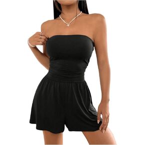 SOLY HUX Women's Tube Romper Ruched Strapless Sleeveless Summer Short Jumpsuit