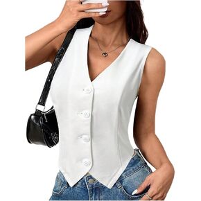 SOLY HUX Women's Blazer Vest Button Front V Neck Sleeveless Asymmetrical Hem Tank Tops