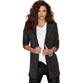 eBossy Women النسائية الأنيقة سترة السترة السترة مفتوحة الأمامي خفيفة الوزن سليم بلينغ مرحلة المعطف