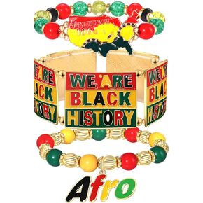 3PCS African Juneteenth Bracelets for Women Beaded Stretch Bracelet Black Women Afro Power Fist Charm Bracelet Black History Bracelet African Outfits Accessories Jewelry Gifts Party Favors