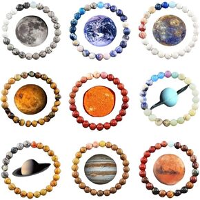 9CS/SET Retro Punk Style Eight Planets Natural Stone Stretch Beaded Men's Jewelry Bracelet - Unique Gift for Him with Edgy Design and Adjustable Fit