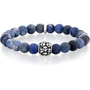 COBI Natural Stone Bracelets for Men, Blue Black Obsidian Grey Green Beaded Lava Stone, Adjustable Strong Elastic Rope, Everyday Wear Jewelry, Ideal Gift, 7.5 Inch