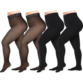 Foaincore 4 Pairs Plus Size Fleece Lined Tights Women Thermal Translucent Leggings Winter Sheer Tights for Women
