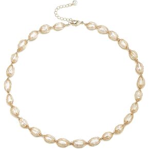 EVER FAITH Baroque Pearls Collar Necklace, Gold Plated Vintage Freshwater Pearl Wrapped Silk Handmade Choker Necklaces Dainty Wedding Bridal Jewelry for Women Bride