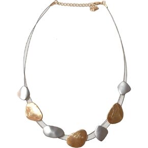 Secret for Longevity Minimal Modern Silver and Gold Tone Brushed Satin Metal Stone Statement Necklace