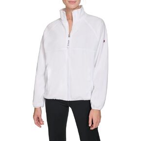 Tommy Hilfiger Women's Embroidered Logo Body Pockets Full Zip Jacket with Stand Collar