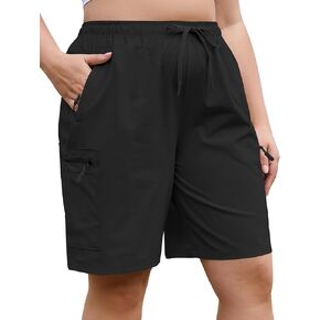 Cootry Women's Plus Size 9 '' Cargo Shorts Quick Dry Athletic Summer Shorts for Travel Golf with Zipper Mobicts
