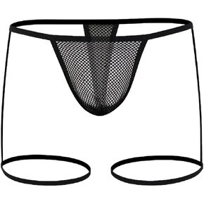 Floerns Men's Sheer Mesh Thong Underwear Cut Out Rave Underpants with Leg Band