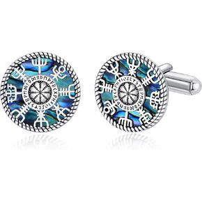 فايكنغ بوصلة أزرار كوفلينك الفضة الفضية VEGVISIR TUXEDO قميص الكفة يربط Abalone Shell المجوهرات Norse للرجال الأب
