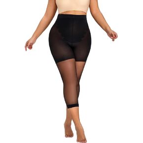 Women's Sheer Footless Tights 20D Microfibre Control Top Pantyhose, Capri Silk Stockings