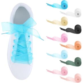 10 Pairs Colorful Flat Shoe Laces for Women Sneaker,Lace Shoelaces,Wide Satin Shoe Strings for Sneakers,Snow Yarn Shoestrings for Sneakers Skate Shoes(10 Colors)