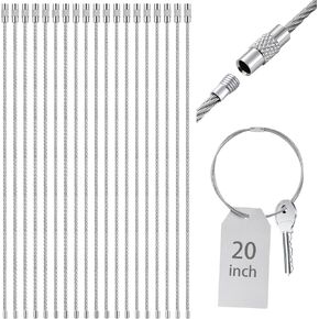 Zonon 20 Pack 20 Inch Large Wire Keychain Cable Heavy Duty Stainless Steel Hanging Extension Cords with Screw Clasp 2mm Twist Barrel for Key Luggage Tags Hanging Lamp Climbing Plant 6 Inch Diameter