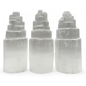 PACHAMAMA ESSENTIALS Selenite Tower 4" Tall Skyscraper Healing Crystal Stone Reiki Meditation Energy Protection