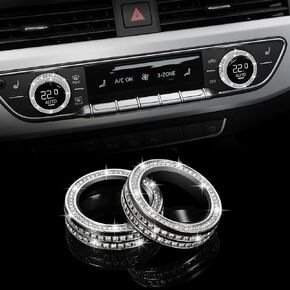 TOMALL Bling AC Air Conditioner Button Cover Compatible with Audi A5 Q5 A4L Center Console Climate Control Switch Knob Diamond Air Conditioning Knob Button Cap Silver Cover Ring Trim for Car