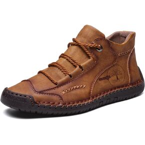 Mens Hand Stitching Leather Lace Up Ankle Boots Casual Vintage Non Slip Flats Arch Support Loafers for Hiking Walking Driving Chukka Boots