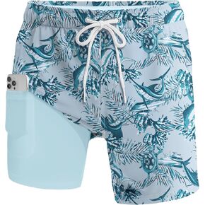 Palmyth 2 in 1 Mens Swim Trunks with Compression Liner 5 Inch Quick Dry Men's Swim Suit with Pockets