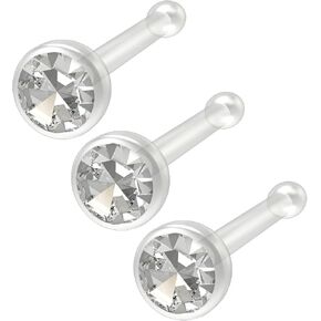 3pc 20g CZ Nose Bone 1mm Crystal Bioflex Bioplast Flexible Straight Stud Flat Bendable