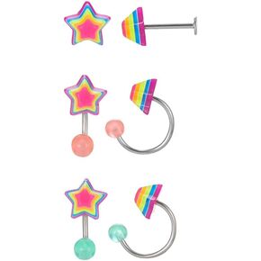 3PS 16G Star/Heart Body Piercing Jewelry Cute Colorful Nose Rings and Lip Rings Set Neon Labret Stud Piercing Jewelry