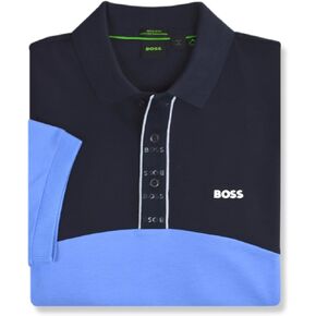 BOSS Hugo Mens Regular Fit Paddy 6 Ribbed Collar Colorblock Polo Shirt, (Medium, Bright Blue)