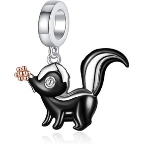 Skunk Charm Sterling Silver Black Skunk Charms Beads Fits Bracelets Necklace Animal Jewelry for Women