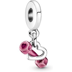 Dummbell & Heart Dangle Charm 925 sterling Silver Prendant ، Home Jewelry Beads for Women Bracelet & Necklace 086