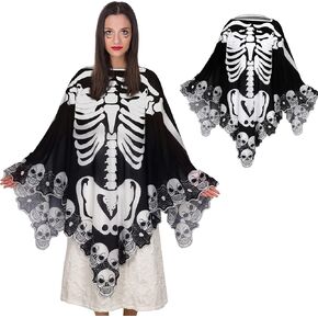 هالوين الدانتيل Poncho بالإضافة إلى الحجم هالوين هيكل عظمي كيب يوم الأزياء الميتة للنساء 59 "× 59"