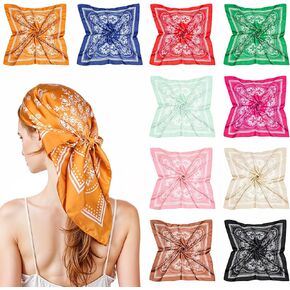 10Pcs 27.5 Inches Satin Head Scarf Square Silk Bandana Fashion Silk Hair Wrap Neck Scarf Boho Headwear for Women Girls