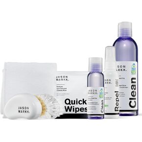 Jason Markk Starter Box & Deep Cleaning Solution ، طقم تنظيف الأحذية والأحذية الرياضية ، حزمة من 7 قطع ، محلول تنظيف عميق ، فرشين ، ومنشفة من الألياف الدقيقة ، آمنة على الجلد ، جلد الغزال ، nubuck ، القطن ، الحياكة