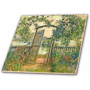 3dRose ct_203866_3 Print of Monet Painting The Garden Gate Ceramic Tile, 8"