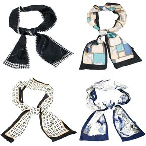 4 Pack Satin Silk Scarf for Women Head Hair Neck Bag Accessory Lightweight Bandana Gift Set