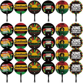 Yaomiao 30 Pcs Juneteenth Plastic Fan Juneteenth Round Handheld Fans 6 Styles Round Shaped Fans Bulk for Juneteenth Community Party Favors Supplies