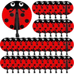 12 Pack Ladybug Themed Paper Hand Fans Decorative Folding Handheld Fans Ladybug Party Favors Supplies Decorations for Summer Holiday Birthday party Travel Camping Employee Gift DIY Crafts