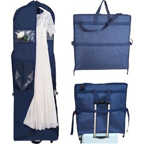 72" Wedding Dress Garment Bag - Accessory Pockets - Shoulder Strap - Attaches to Suitcase – Waterproof – Trifold – Designed for Full Skirts – Sturdy Carry Handle – Ideal for Travel