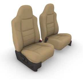 Durafit Seat Covers, F466-X4, Made to fit, 2009-2018 Ford E150-E350 Van Front High Back Bucket Seats with Molded Headrests and 1 Armrest Per Seat. in Taupe Twill