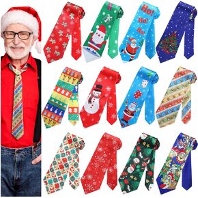 Handepo 12 Pcs Christmas Tie for Men Fun Christmas Necktie Christmas Party Costume for Boys Kids Women (Snowman Style)