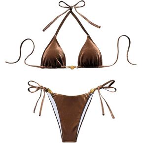 Soly Hux Women Women's Halter Bathing Suit String Bikini مجموعة ربطة عنق جانبية من قطعتين
