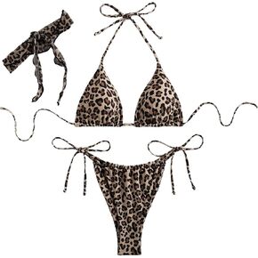 GORGLITTER Women's Animal Print Bikini Tiger Graphic Swimsuit Tie Side Thong Bathing Suit