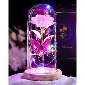 Beferr Galaxy Glass Glass Homports for Women ، Flowers Day Flowers for Mom Grandma ، الورود الكريستالية الأبدية لزوجتها المصطنعة إلى الأبد الزهور لتوصيلها في القبة ، الأرجواني