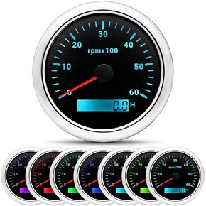 Unifizz Black Boat Tachometer Gauge 7 Color LED RPM Tacometro Meter استبدال السيارات 9-32V Tachometers 0-6000 دورة في الدقيقة للشاحنة البحرية للسيارات 85mm 3-3/8 "