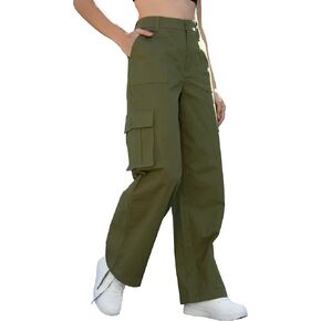 Cargo Pants for Women High Waisted Women's Y2K Baggy Casual Pants with 6 Pockets and Elastic Waist