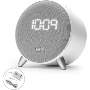 ساعة إنذار Ihome Bluetooth مع شاحن USB 5 واط ، وشاشة LED قابلة للضايق وأجهزة إنذار مزدوجة ، مثالية لغرفة النوم والمكتب المنزلي وغرفة النوم