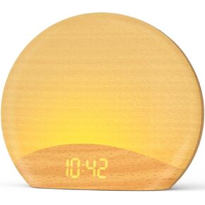 Housbay Sunrise Allad مع FM Radio-Up Light ، مكبر صوت Bluetooth ، ضوء الليل القابل للعيش وعرضه- إجراءات وقت نوم خالية من الهاتف للبالغين ، نائم ثقيل- حبة الخشب