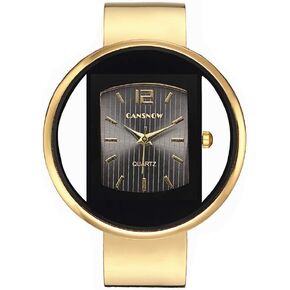 Weicam Women Wathes Creative Cuff Bangle Bracelet Tensional Quartz Watch (Gold)