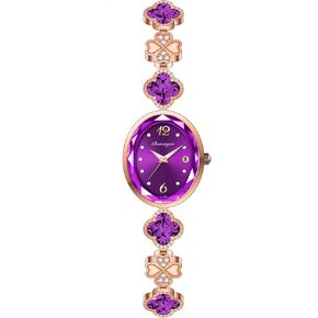 Gosasa Stylish Women's Bracelet Petal Oval Quartz Watch Luxury Elegant Dress Four-Leaf Clover Waterproof Ladies Diamond Wristwatch with Date
