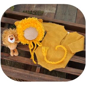 Vemonllas Newborn Photography Props Lion Outfits Boy Girl Knitted Bonnet & Romper with Lion Costumes Infant Baby Photoshoot