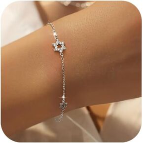 LOVECOM 14K Gold Plated Jewish Star of David Bracelet for Women 925 Sterling Silver Star Cubic Zirconia Link Charm Chain Bracelet Jewish Jewelry Birthday Gifts for Friend Daughter Mom